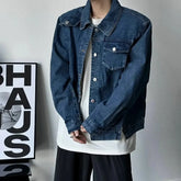Hearujoy Mens Denim Shirt Asymmetrical Design Shoulder Pad Unisex Long Sleeved Shirt Autumn High Street Korean Cowboy y2k Top Man Clothes